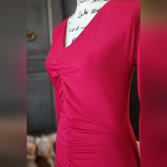 Narciso Rodriguez Burgundy/Red Ruching Long Sleeve Dress - Picture 5 of 7